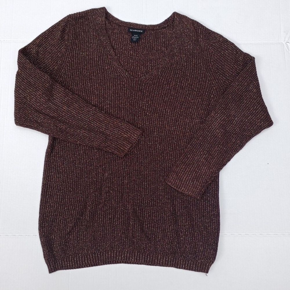 Women's 2X Lane Bryant Gold Shimmer Metallic Pull-Over V-Neck Knitted Sweater